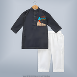 Make a bold entrance with our 'Shri Raam's Blessings' Customised Kurta Set for Kids, designed to turn heads with its vibrant colors. - DARK GREY - 0 - 6 Months Old (Chest 22", Waist 18", Pant Length 16")