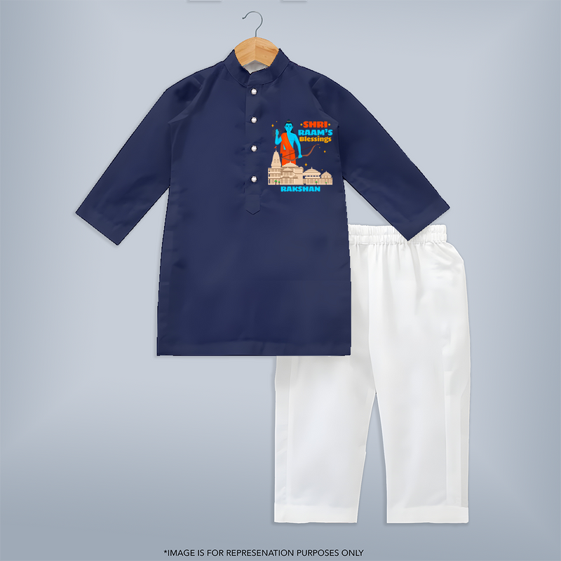 Make a bold entrance with our 'Shri Raam's Blessings' Customised Kurta Set for Kids, designed to turn heads with its vibrant colors. - NAVY BLUE - 0 - 6 Months Old (Chest 22", Waist 18", Pant Length 16")
