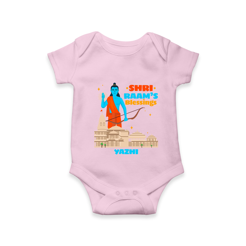 Make a bold entrance with our 'Shri Raam's Blessings' Customised Dungaree for Kids, designed to turn heads with its vibrant colors. - BABY PINK - 0 - 3 Months Old (Chest 16")