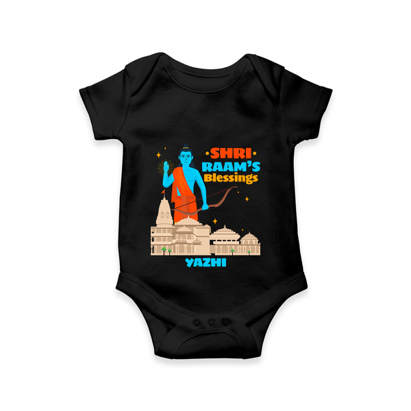 Make a bold entrance with our 'Shri Raam's Blessings' Customised Dungaree for Kids, designed to turn heads with its vibrant colors. - BLACK - 0 - 3 Months Old (Chest 16")