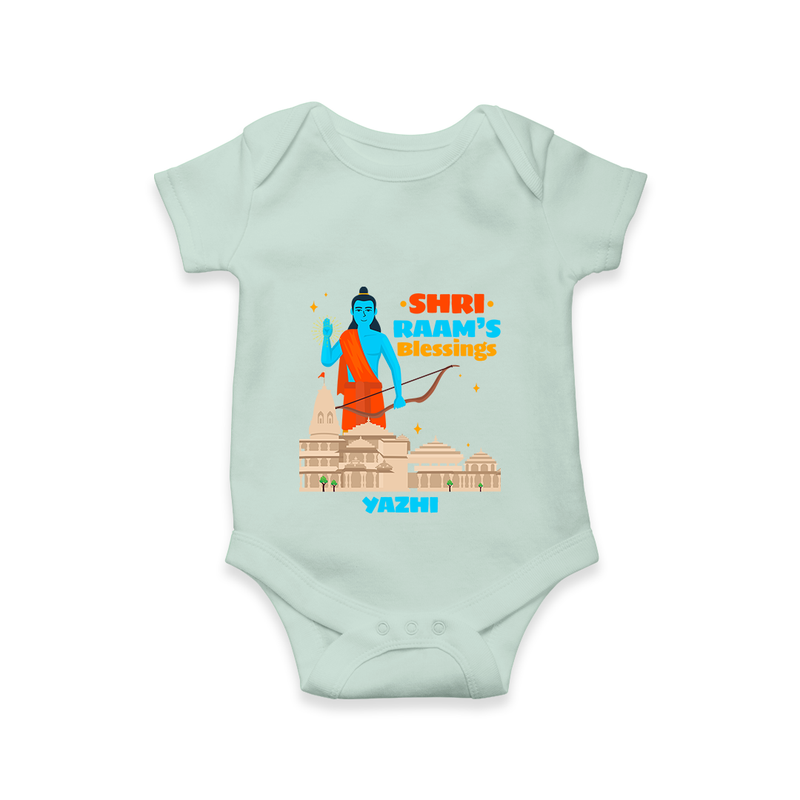 Make a bold entrance with our 'Shri Raam's Blessings' Customised Dungaree for Kids, designed to turn heads with its vibrant colors. - MINT GREEN - 0 - 3 Months Old (Chest 16")