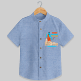 Make a bold entrance with our 'Shri Raam's Blessings' Customised Shirt for Kids, designed to turn heads with its vibrant colors. - BLUE CHAMBREY - 0 - 6 Months Old (Chest 21")