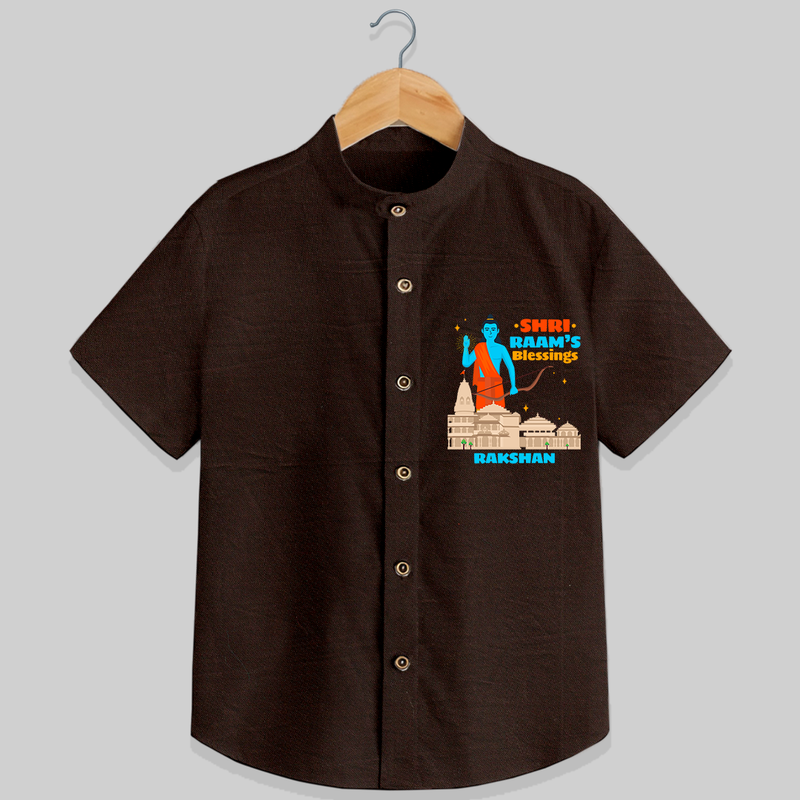 Make a bold entrance with our 'Shri Raam's Blessings' Customised Shirt for Kids, designed to turn heads with its vibrant colors. - CHOCOLATE BROWN - 0 - 6 Months Old (Chest 21")