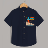 Make a bold entrance with our 'Shri Raam's Blessings' Customised Shirt for Kids, designed to turn heads with its vibrant colors. - NAVY BLUE - 0 - 6 Months Old (Chest 21")