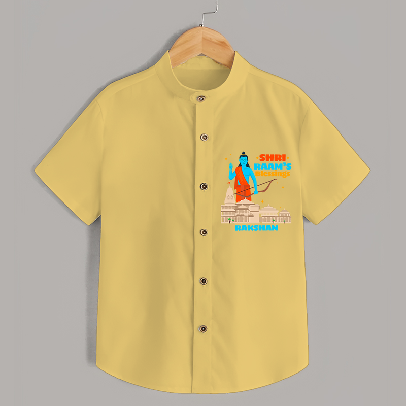 Make a bold entrance with our 'Shri Raam's Blessings' Customised Shirt for Kids, designed to turn heads with its vibrant colors. - YELLOW - 0 - 6 Months Old (Chest 21")