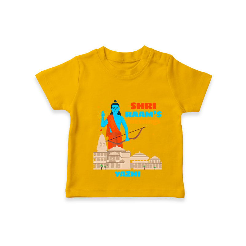 Make a bold entrance with our 'Shri Raam's Blessings' Customised T-Shirt for Kids, designed to turn heads with its vibrant colors. - CHROME YELLOW - 0 - 5 Months Old (Chest 17")