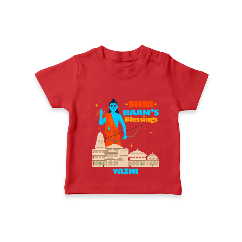 Make a bold entrance with our 'Shri Raam's Blessings' Customised T-Shirt for Kids, designed to turn heads with its vibrant colors. - RED - 0 - 5 Months Old (Chest 17")