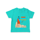 Make a bold entrance with our 'Shri Raam's Blessings' Customised T-Shirt for Kids, designed to turn heads with its vibrant colors. - TEAL - 0 - 5 Months Old (Chest 17")