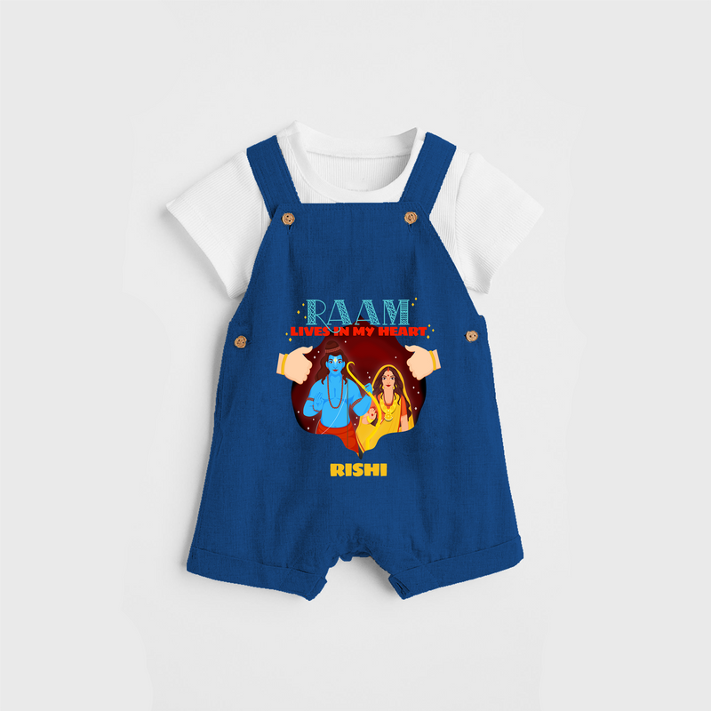 Leave a lasting impression with our 'Raam Lives In My heart' Customised Dungaree Set for Kids - COBALT BLUE - 0 - 3 Months Old (Chest 17")