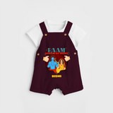 Leave a lasting impression with our 'Raam Lives In My heart' Customised Dungaree Set for Kids - MAROON - 0 - 3 Months Old (Chest 17")