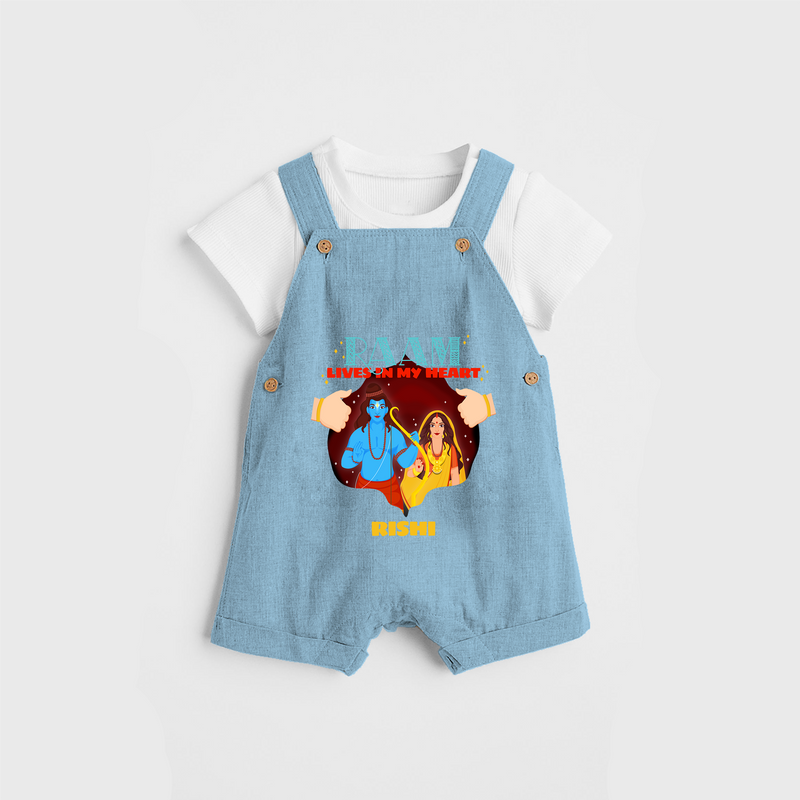 Leave a lasting impression with our 'Raam Lives In My heart' Customised Dungaree Set for Kids - SKY BLUE - 0 - 3 Months Old (Chest 17")