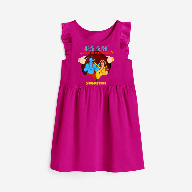 Leave a lasting impression with our 'Raam Lives In My heart' Customised Frock for Kids - HOT PINK - 0 - 6 Months Old (Chest 18")