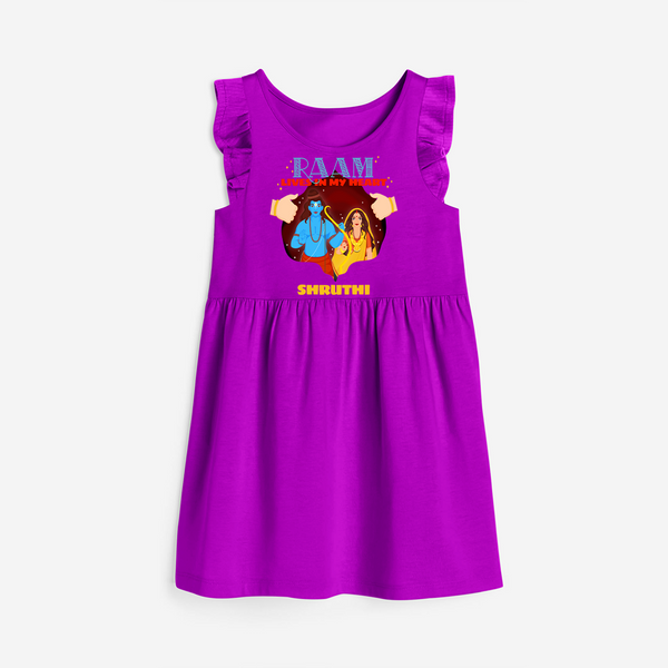 Leave a lasting impression with our 'Raam Lives In My heart' Customised Frock for Kids - PURPLE - 0 - 6 Months Old (Chest 18")