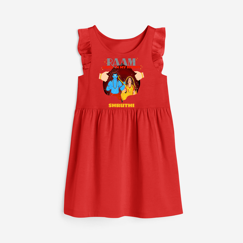 Leave a lasting impression with our 'Raam Lives In My heart' Customised Frock for Kids - RED - 0 - 6 Months Old (Chest 18")