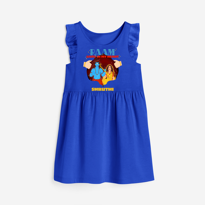 Leave a lasting impression with our 'Raam Lives In My heart' Customised Frock for Kids - ROYAL BLUE - 0 - 6 Months Old (Chest 18")