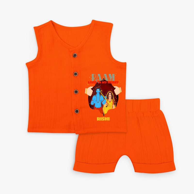 Leave a lasting impression with our 'Raam Lives In My heart' Customised Jabla Set for Kids - TANGERINE - 0 - 3 Months Old (Chest 9.8")