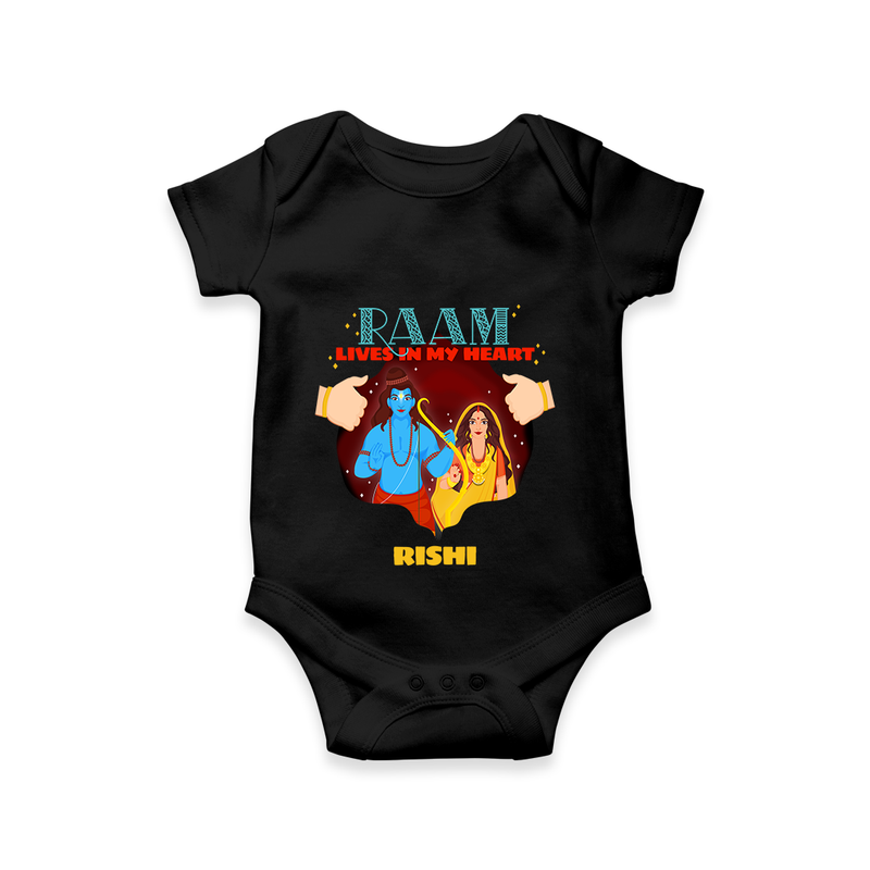 Leave a lasting impression with our 'Raam Lives In My heart' Customised Dungaree for Kids - BLACK - 0 - 3 Months Old (Chest 16")