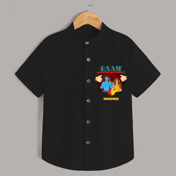 Leave a lasting impression with our 'Raam Lives In My heart' Customised Shirt for Kids - BLACK - 0 - 6 Months Old (Chest 21")