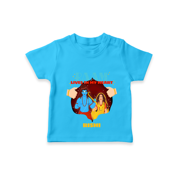 Leave a lasting impression with our 'Raam Lives In My heart' Customised T-Shirt for Kids - SKY BLUE - 0 - 5 Months Old (Chest 17")