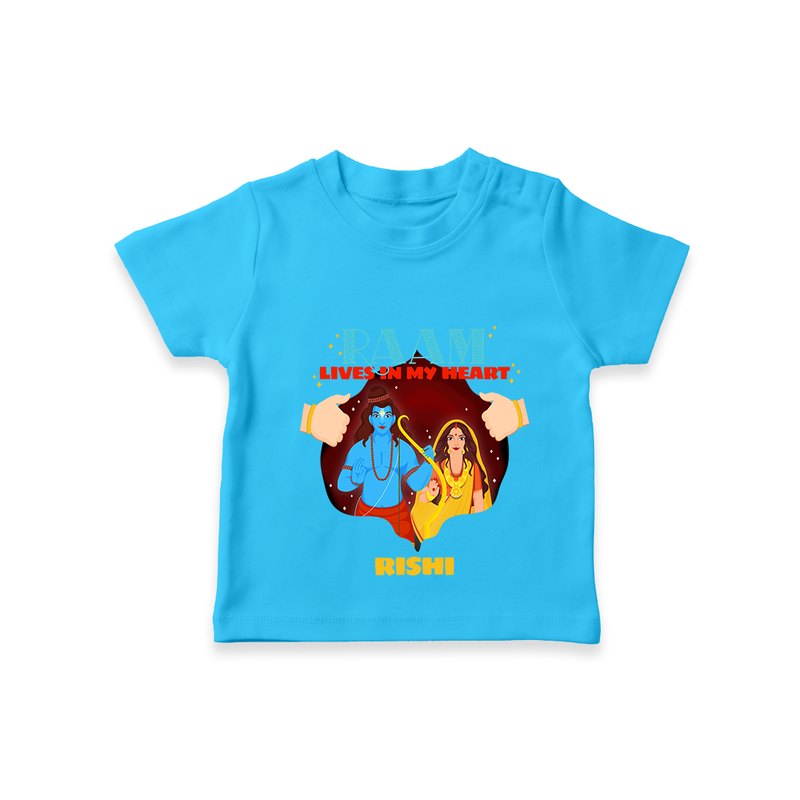 Leave a lasting impression with our 'Raam Lives In My heart' Customised T-Shirt for Kids - SKY BLUE - 0 - 5 Months Old (Chest 17")