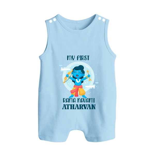 My First Rama Navami – Personalized Baby Romper suit - BABY BLUE - 0 - 5 Months Old (Chest 18")