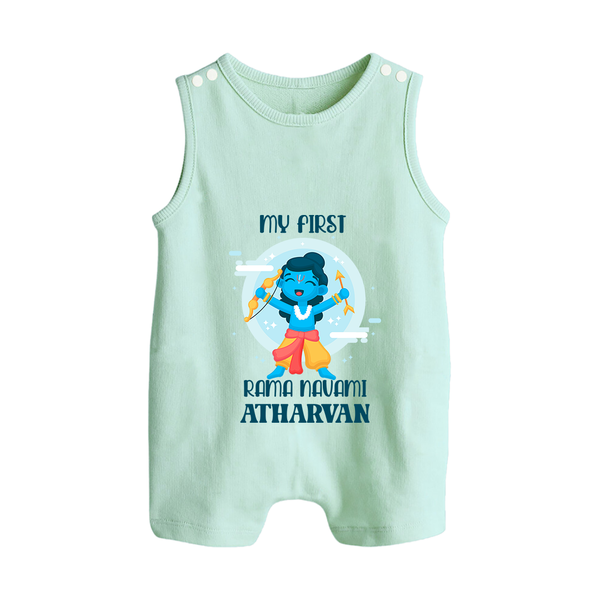 My First Rama Navami – Personalized Baby Romper suit - MINT GREEN - 0 - 5 Months Old (Chest 18")