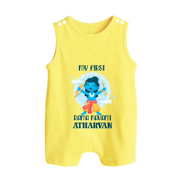 My First Rama Navami – Personalized Baby Romper suit - PASTEL YELLOW - 0 - 5 Months Old (Chest 18")