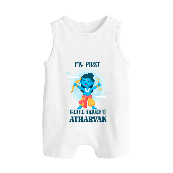 My First Rama Navami – Personalized Baby Romper suit - WHITE - 0 - 5 Months Old (Chest 18")