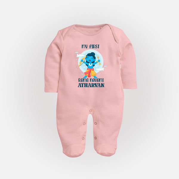 My First Rama Navami – Personalized Baby Fullbody suit - BABY PINK - New Born (Chest 7.5")