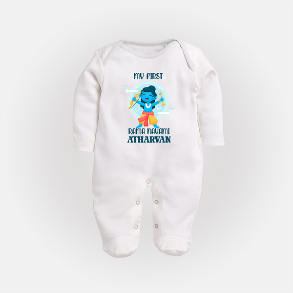 My First Rama Navami – Personalized Baby Fullbody suit - WHITE - New Born (Chest 7.5")