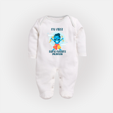 My First Ram Navami - Celebrating With Divine Blessings With Our Customized Sleep Suit For Babies With Name - WHITE - New Born (Chest 7.5")