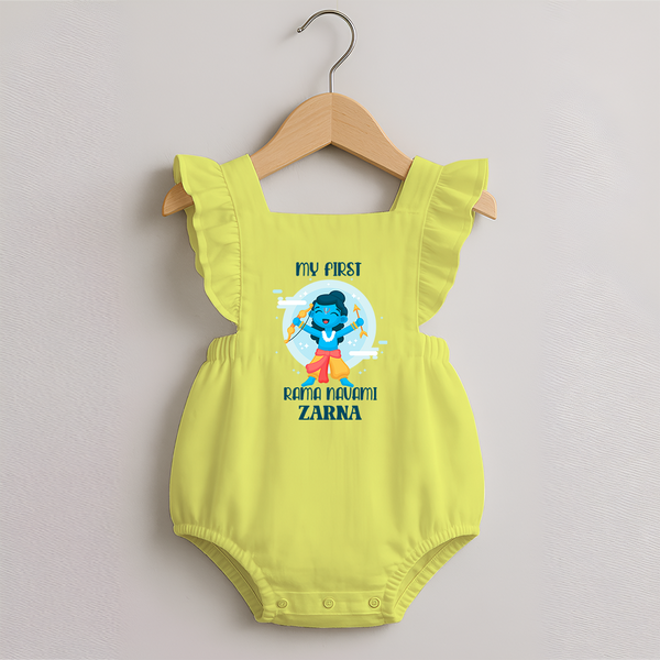 My First Rama Navami – Personalized Romper Frock - PASTEL YELLOW - 0 - 3 Months Old (Chest 19")