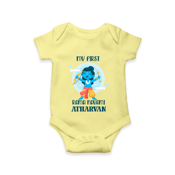 My First Rama Navami – Personalized Baby Romper - PASTEL YELLOW - New Born (Chest 14")