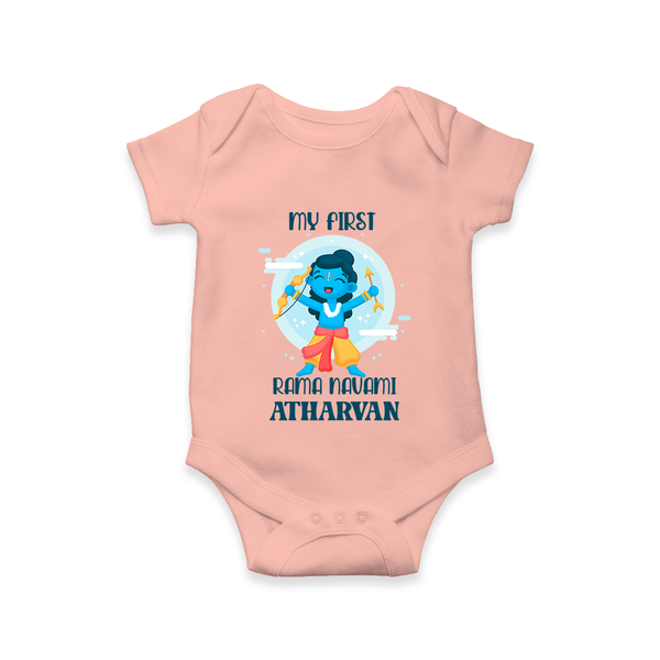 My First Rama Navami – Personalized Baby Romper - PEACH - New Born (Chest 14")