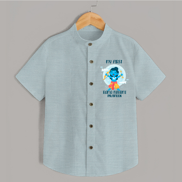 My First Ram Navami - Celebrating With Divine Blessings With Our Customized Shirt For kids With Name - ARCTIC BLUE - 0 - 6 Months Old (Chest 23")