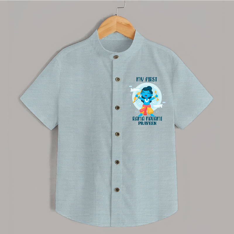 My First Ram Navami - Celebrating With Divine Blessings With Our Customized Shirt For kids With Name - ARCTIC BLUE - 0 - 6 Months Old (Chest 23")