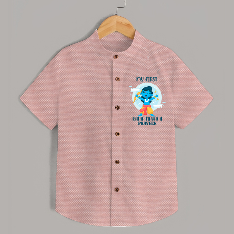 My First Ram Navami - Celebrating With Divine Blessings With Our Customized Shirt For kids With Name - PEACH - 0 - 6 Months Old (Chest 23")