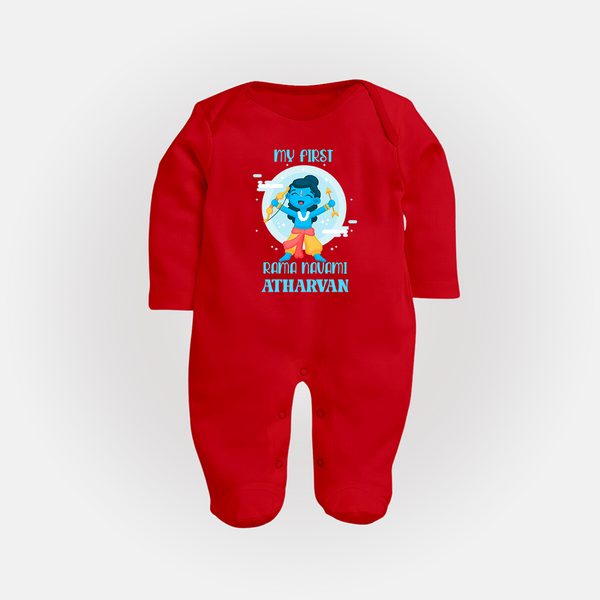 My First Rama Navami – Personalized Baby Fullbody suit - RED - New Born (Chest 7.5")