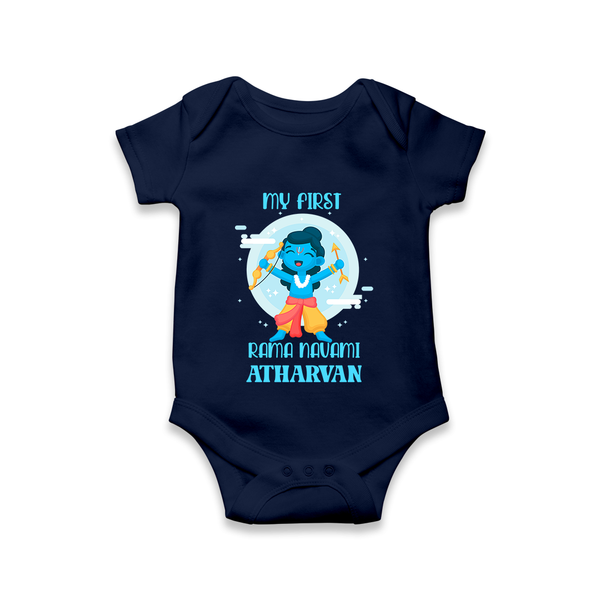 My First Rama Navami – Personalized Baby Romper - NAVY BLUE - New Born (Chest 14")