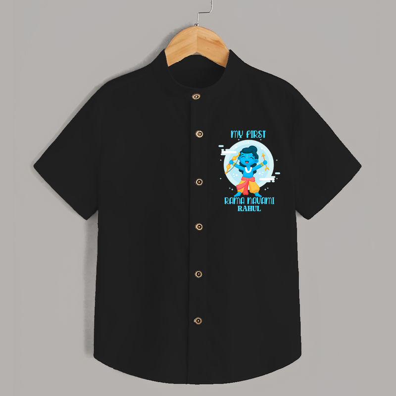 My First Ram Navami - Celebrating With Divine Blessings With Our Customized Shirt For kids With Name - BLACK - 0 - 6 Months Old (Chest 23")