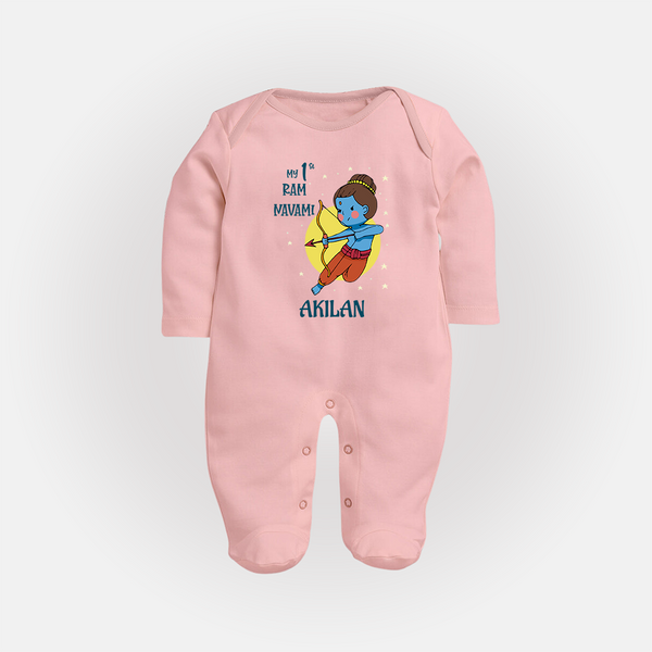 My 1st Ram Navami – Personalized Baby Fullbody suit - BABY PINK - New Born (Chest 7.5")