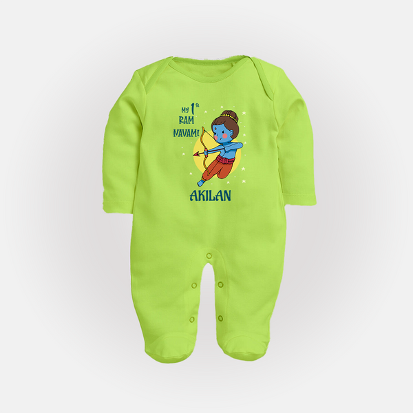 My 1st Ram Navami – Personalized Baby Fullbody suit - LIME GREEN - New Born (Chest 7.5")