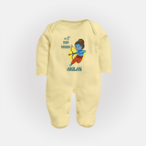 My 1st Ram Navami – Personalized Baby Fullbody suit - PASTEL YELLOW - New Born (Chest 7.5")
