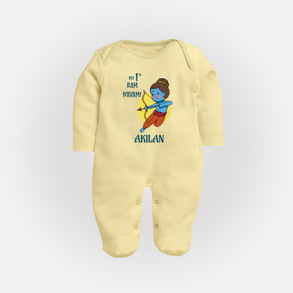 My 1st Ram Navami – Personalized Baby Fullbody suit - PASTEL YELLOW - New Born (Chest 7.5")