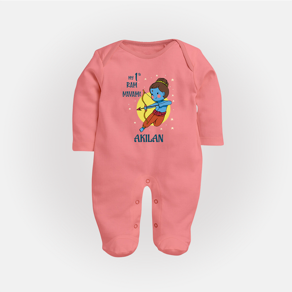 My 1st Ram Navami – Personalized Baby Fullbody suit - PEACH - New Born (Chest 7.5")