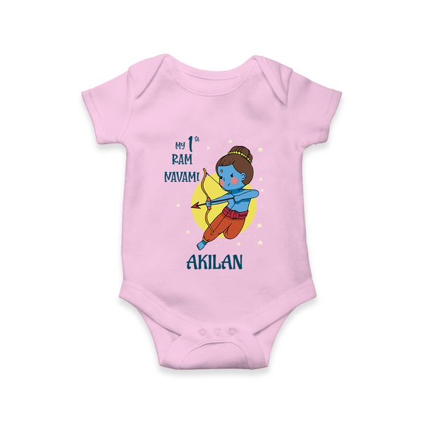 My 1st Ram Navami – Personalized Baby Romper - BABY PINK - New Born (Chest 14")