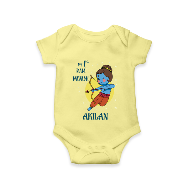 My 1st Ram Navami – Personalized Baby Romper - PASTEL YELLOW - New Born (Chest 14")