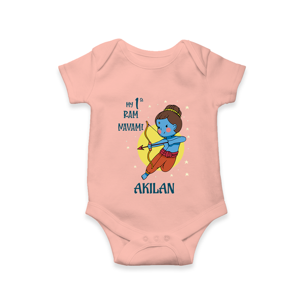 My 1st Ram Navami – Personalized Baby Romper - PEACH - New Born (Chest 14")