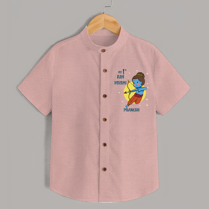 My First Ram Navami - A Journey Of Faith Begins With Our Customized Shirt For kids With Name - PEACH - 0 - 6 Months Old (Chest 23")
