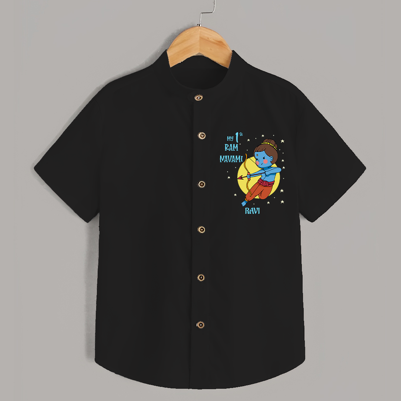 My First Ram Navami - A Journey Of Faith Begins With Our Customized Shirt For kids With Name - BLACK - 0 - 6 Months Old (Chest 23")